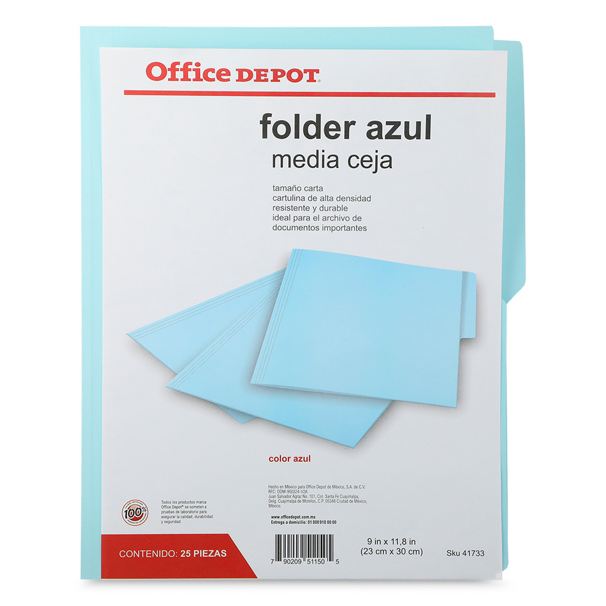 Folders Carta con Media Ceja Office Depot Azul 25 piezas | Office Depot  Mexico