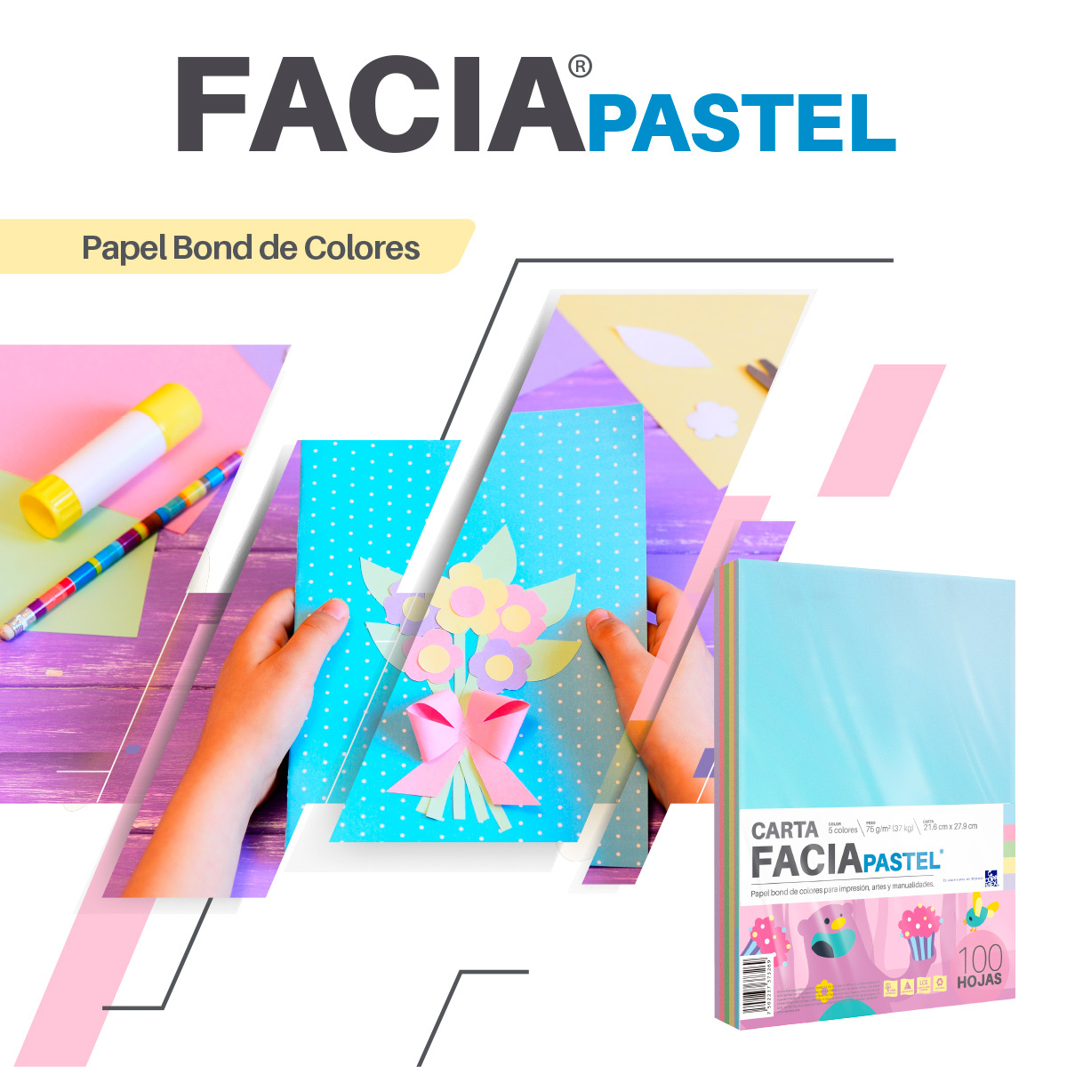 Hojas de Colores Facia Pastel Paquete 100 hojas Carta Surtido 5 colores  pastel 75 gr | Office Depot Mexico