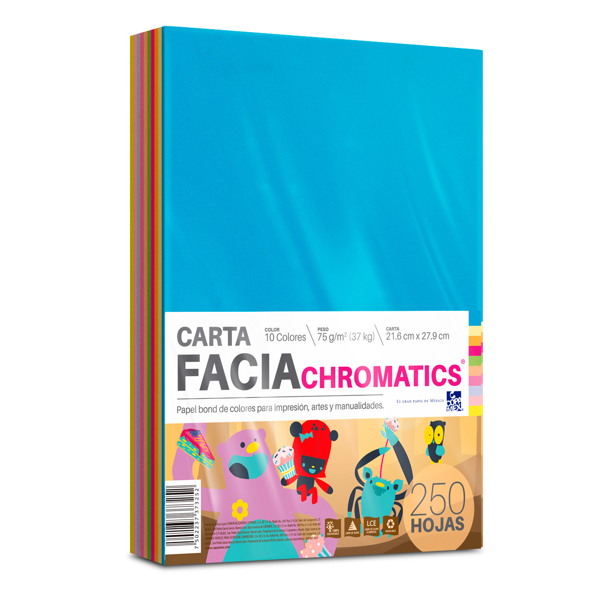 Hojas de Colores Facia Chromatics Paquete 250 hojas Carta Surtido 10  colores 75 gr | Office Depot Mexico