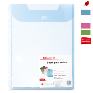 Sobre de Plástico para Archivo Carta Vertical Office Depot / Varios Colores