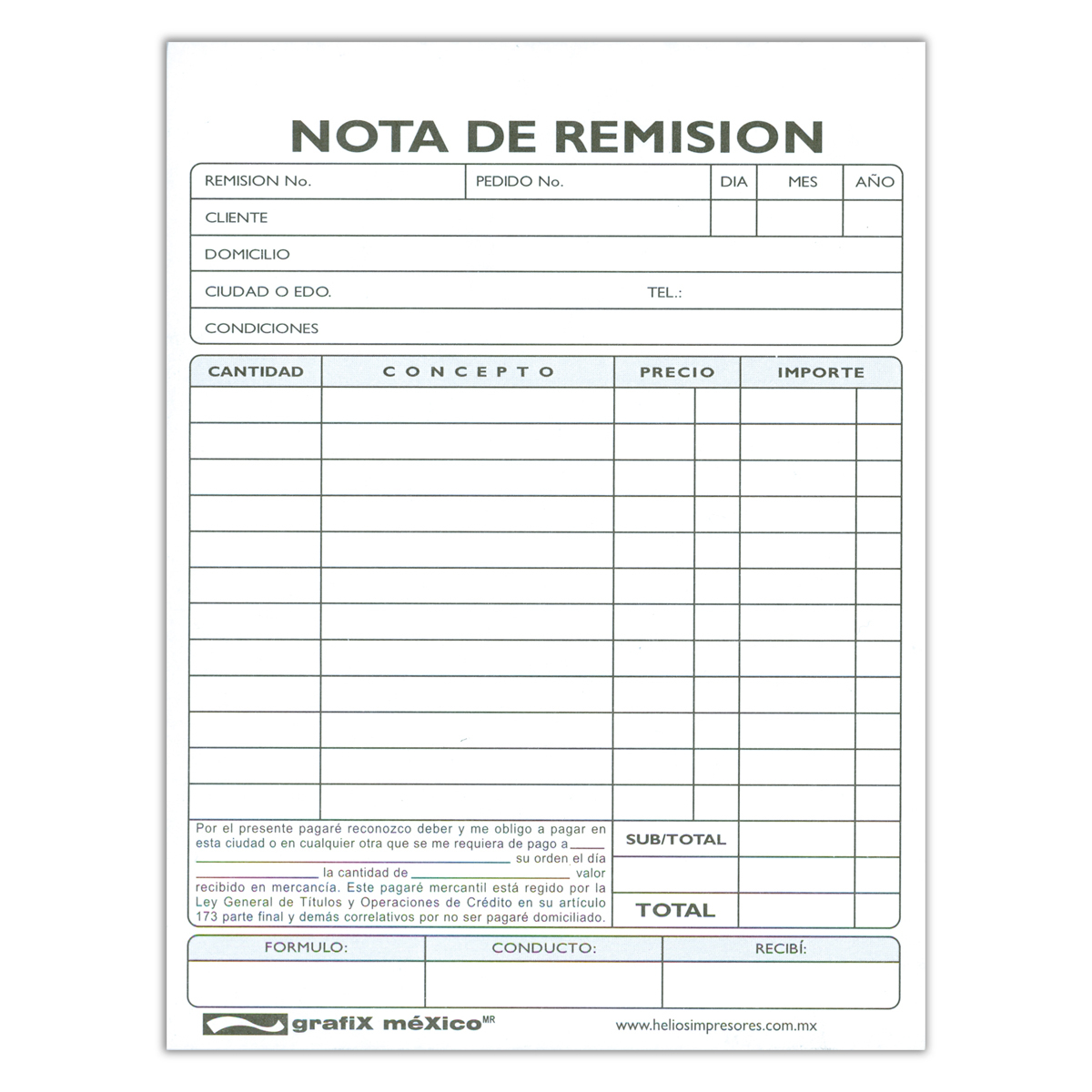 NOTA DE REMISION GRAFIX AUTOCOPIANTE (3 PZS.) | Office Depot Mexico
