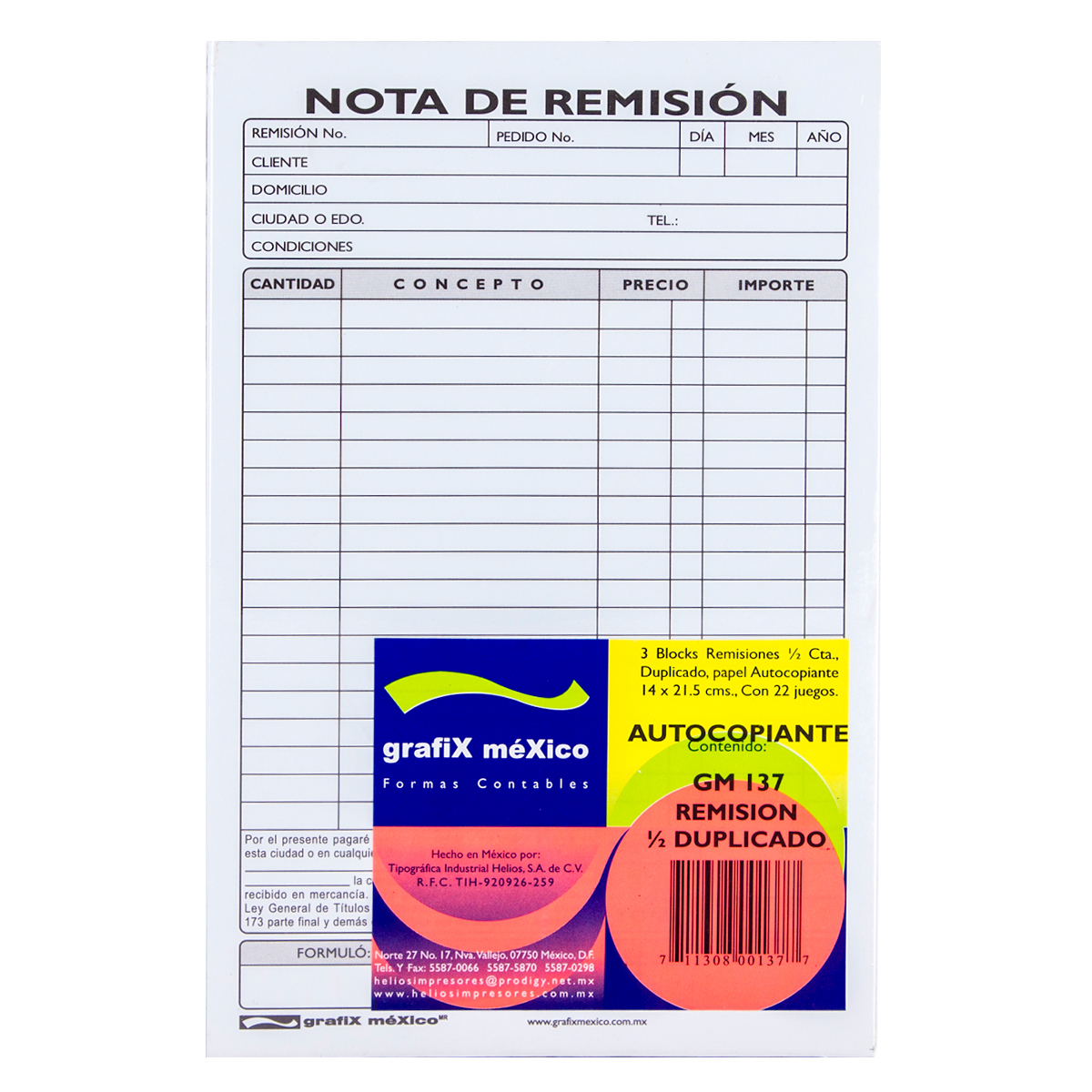 NOTA DE REMISION GRAFIX (1 2 CARTA, 3 PZS.) | Office Depot Mexico