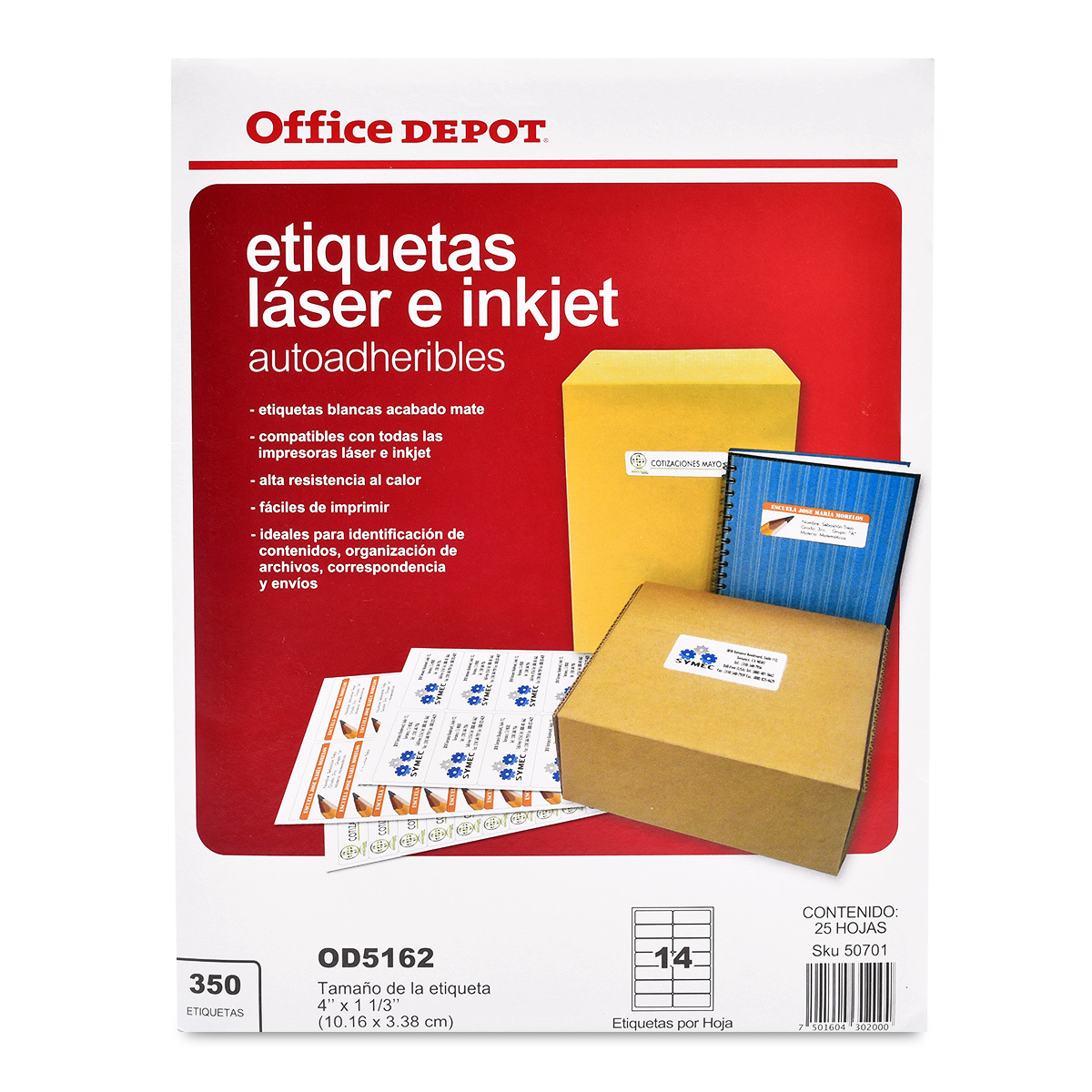 Etiquetas Adhesivas para Impresión Office Depot  x  cm Blanco 350  etiquetas | Office Depot Mexico