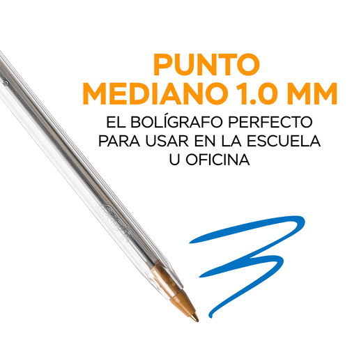 Plumas Bic Cristal Punto Mediano Tinta Azul 12 piezas