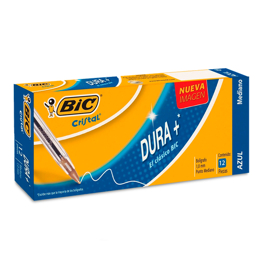 Plumas Bic Cristal Punto Mediano Tinta Azul 12 piezas