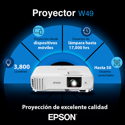 Proyector Epson PowerLite W49 1280 x 800px 3800 Lúmenes Blanco