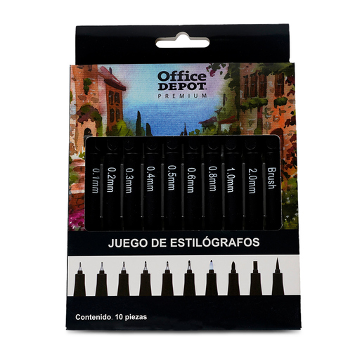 Estilógrafos Office Depot Premium Negro 10 piezas