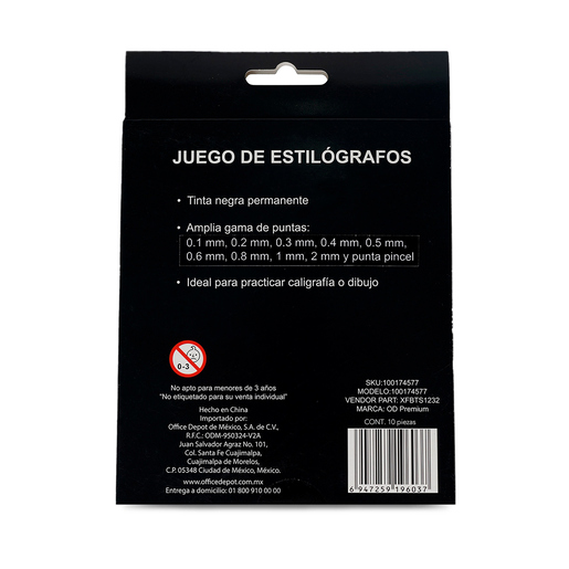 Estilógrafos Office Depot Premium Negro 10 piezas