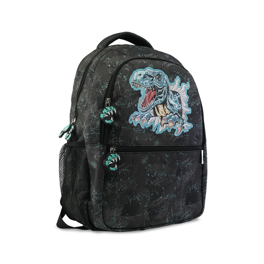 Mochila Escolar Ticher Dinosaurio Negro con Azul