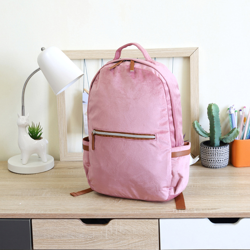 Mochila Escolar Ticher Velvet Rosa