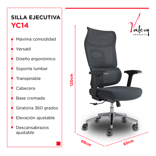 Silla Ejecutiva Premium Valery Products Soporte Lumbar Ajustable Negro