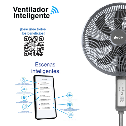 Ventilador de Pedestal Dace WiFi 7 aspas Gris