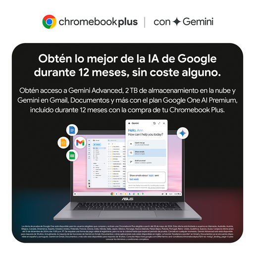 Bundle Laptop Asus Chromebook Plus CX3402 Intel Core i3 14 pulg. 256gb SSD 8gb RAM más Mouse A43