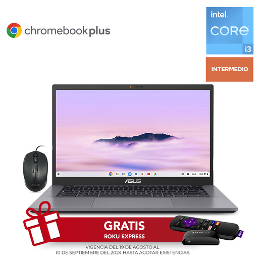 Bundle Laptop Asus Chromebook Plus CX3402 Intel Core i3 14 pulg. 256gb SSD 8gb RAM más Mouse A43