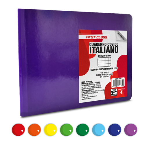 Cuaderno Forma Italiana First Class Cuadro Chico Colores 100 hojas  