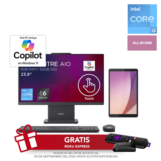 Bundle Computadora All in One Lenovo 24IRH9-F0H Intel Core i3 23.8 pulg. 512gb SSD 8gb RAM más Tablet