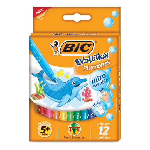 Plumones Bic Evolution Ultralavables 12 piezas