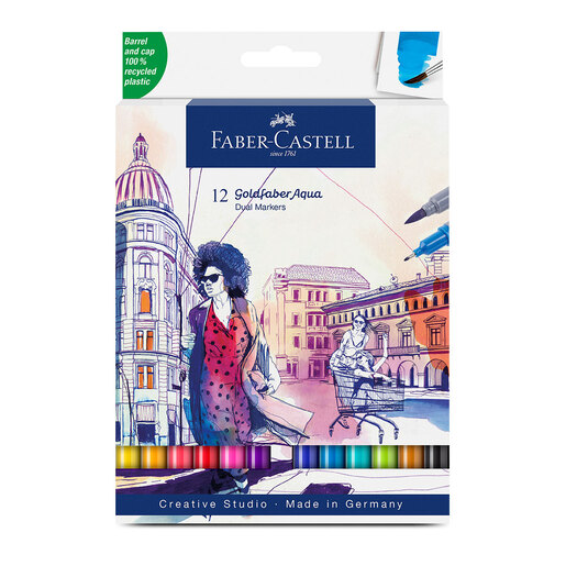 Marcadores de Tinta Base Agua Faber Castell Doble Punta 0.4mm Colores 12 piezas