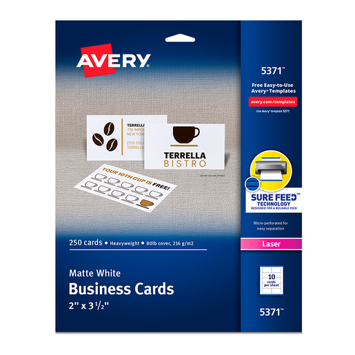 Tarjetas de Presentación Avery Blanco Mate 250 tarjetas