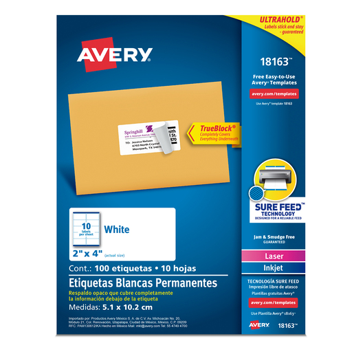 Etiquetas Rectangular Avery Blanco 100 piezas