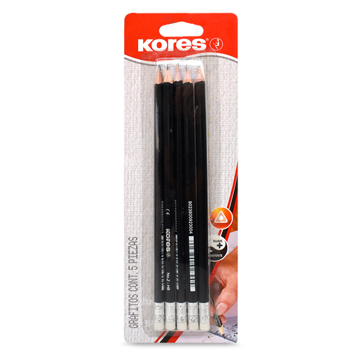 Lápices de Grafito Triangulares Kores Negro Mate 5 piezas 