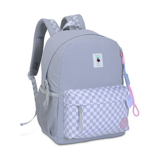 Mochila Escolar Marshmallow Gingham Grey Gris