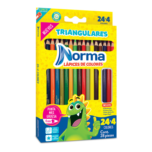 Lápices de Colores Triangulares Punta Gruesa Norma 28 piezas