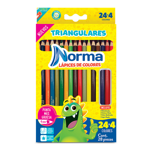 Lápices de Colores Triangulares Punta Gruesa Norma 28 piezas