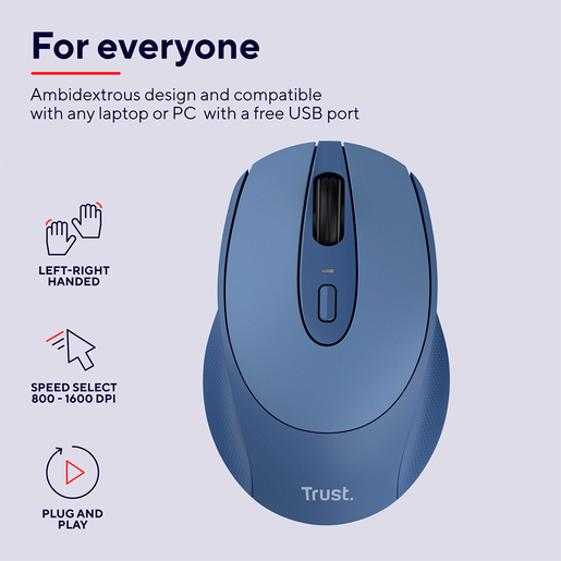 Mouse Inalámbrico Trust Zaya 4 botones Azul