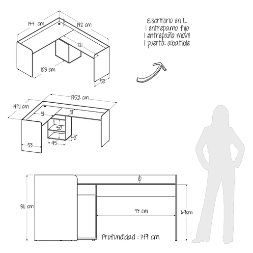 Escritorio en L con Archivero Maderkit Neza 1 entrepaño Duna con Blanco 