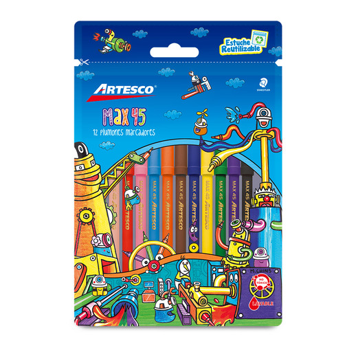 Plumones Artesco Max 45 Colores 12 piezas