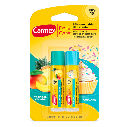 Bálsamo Labial Hidratante Carmex Tropical Colada y Cupcake 2 piezas