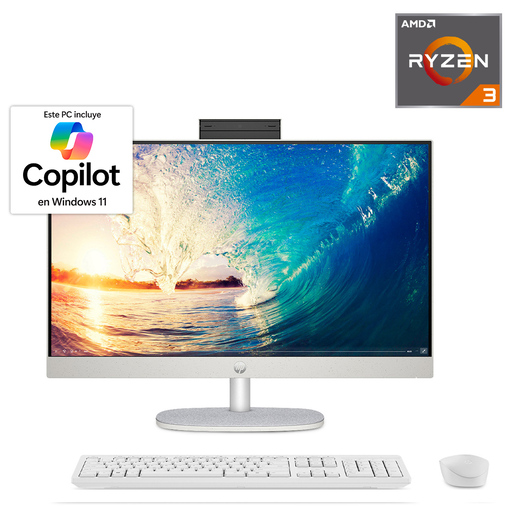 Computadora All In One Hp 24 CR0019LA AMD Ryzen 3 FHD 23.8 pulg. 512gb SSD 8gb RAM Blanco