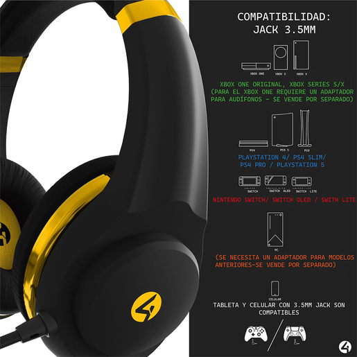 Audífonos Gamer Alámbricos 4Gamers Negro con Dorado