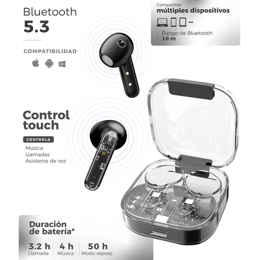 Kit Smartwatch Binden Eracolor 1.8mm más Audífonos Onepops Funky y Correa Negro