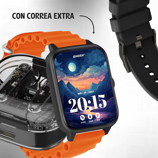 Kit Smartwatch Binden Eracolor 1.8mm más Audífonos Onepops Funky y Correa Negro