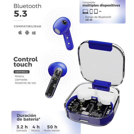 Kit Smartwatch Binden Eracolor 1.8mm más Audífonos Onepops Funky y Correa Azul