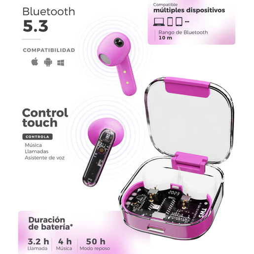 Kit Smartwatch Binden Eracolor 1.8mm más Audífonos Onepops Funky y Correa Rosa