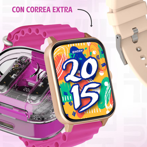 Kit Smartwatch Binden Eracolor 1.8mm más Audífonos Onepops Funky y Correa Rosa