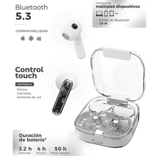 Kit Smartwatch Binden Eracolor 1.8mm más Audífonos Onepops Funky y Correa Blanco