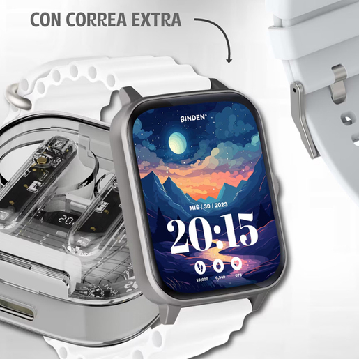 Kit Smartwatch Binden Eracolor 1.8mm más Audífonos Onepops Funky y Correa Blanco