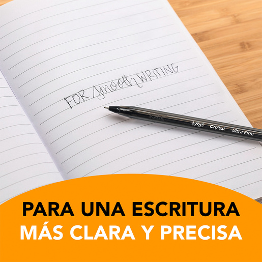 Plumas Bic Cristal Precisión y Suavidad Punto Extrafino Tinta Negra 12 piezas