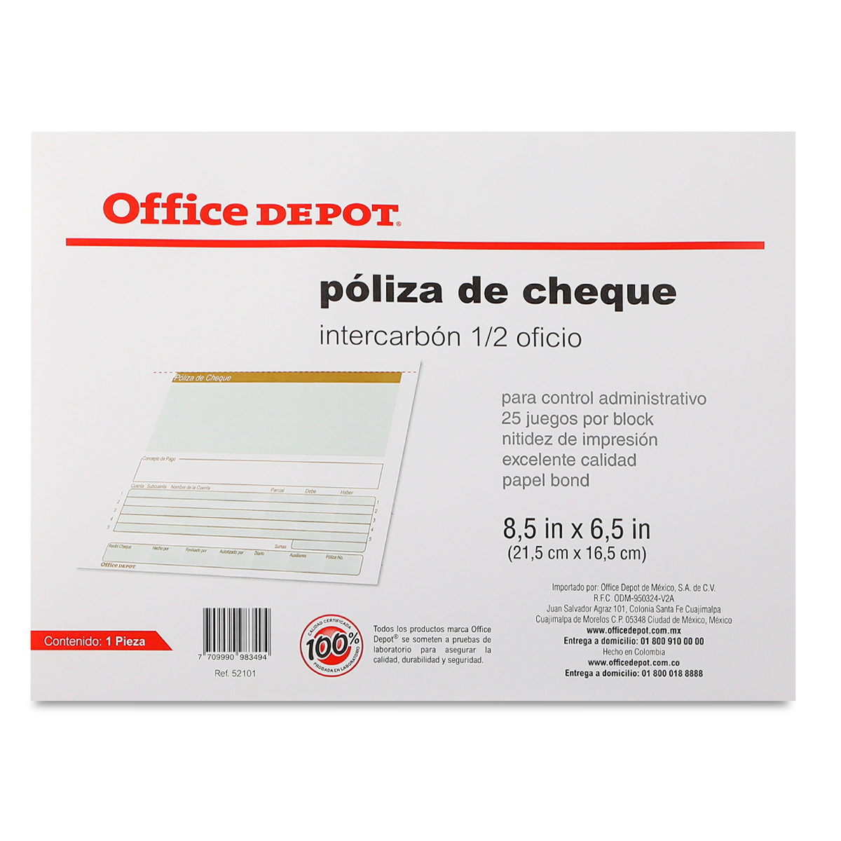 POLIZA DE CHEQUE OFFICE DEPOT (1 2 OFICIO, 1 PZA.) | Office Depot Mexico