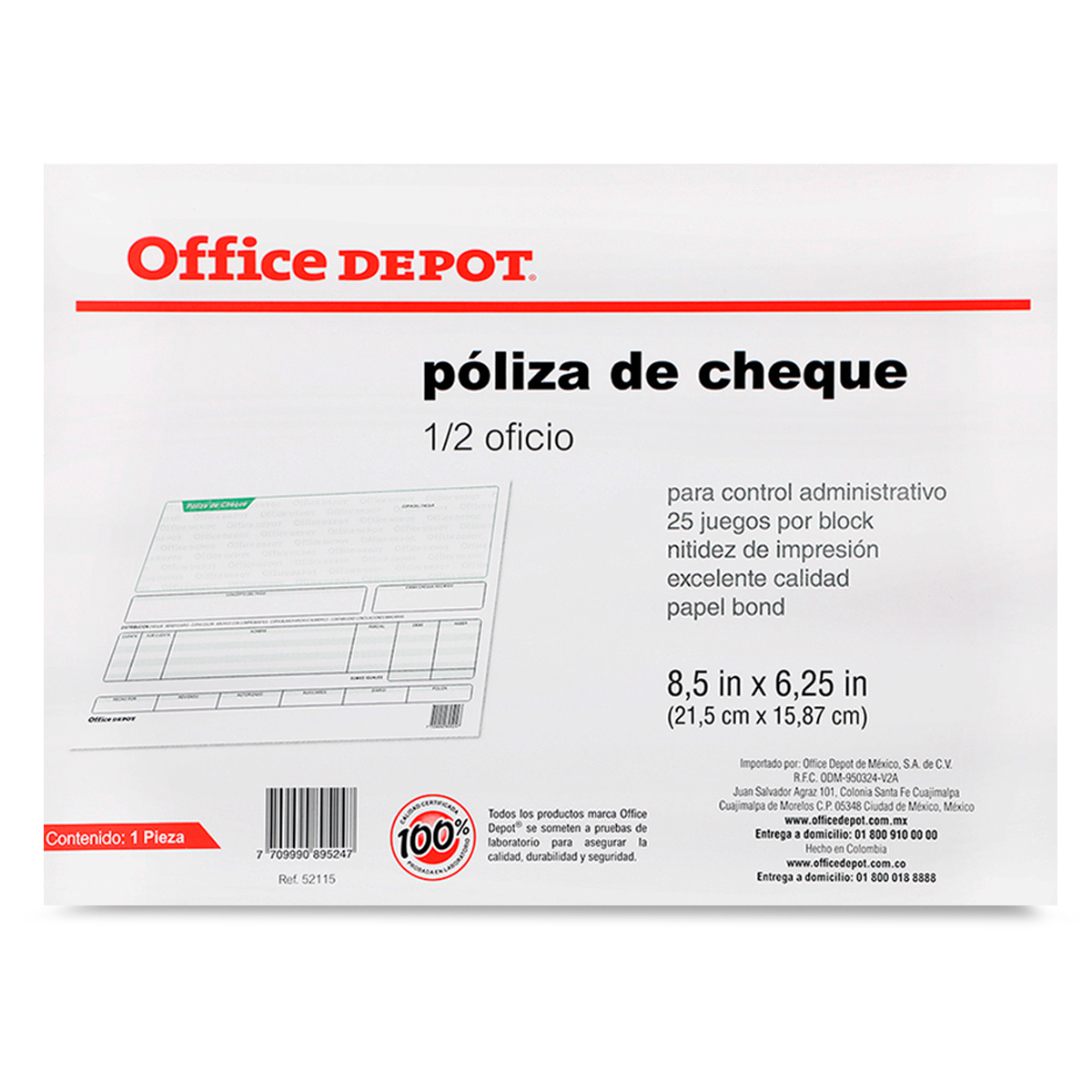 POLIZA DE CHEQUE OFFICE DEPOT (1 2 OFICIO, 1 PZ.) | Office Depot Mexico