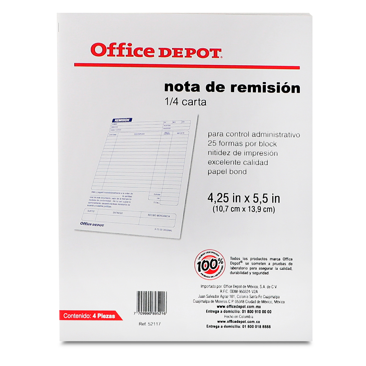 NOTA DE REMISION OFFICE DEPOT (1 4 CARTA, 4 PZS.) | Office Depot Mexico