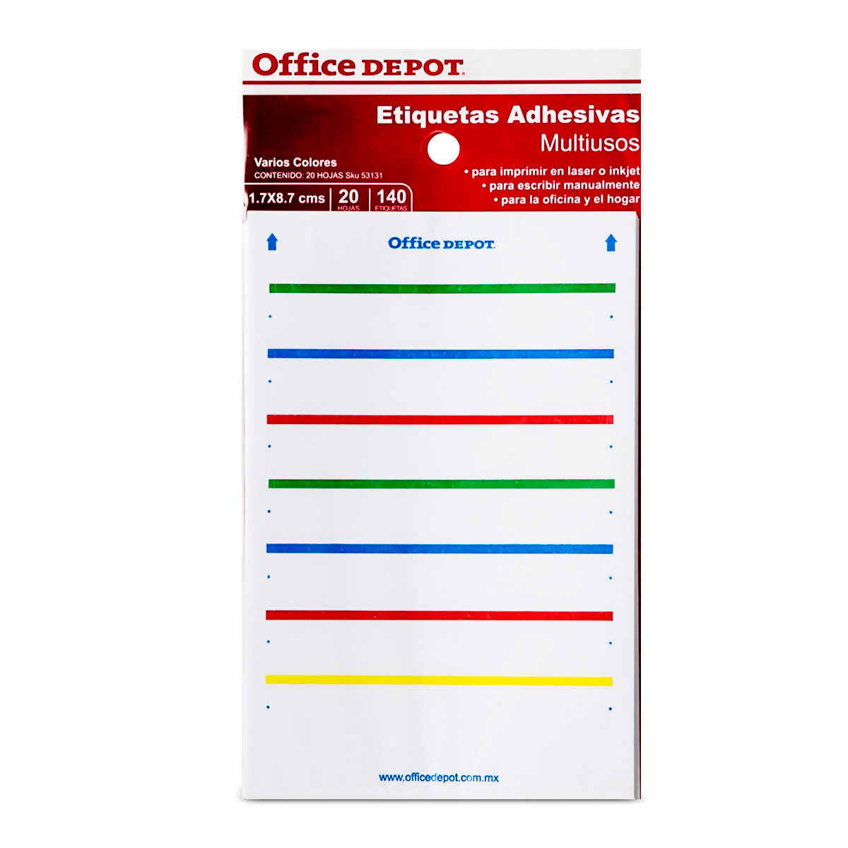 Etiquetas Adhesivas Rectangulares Office Depot  x  cm Colores  surtidos 140 etiquetas | Office Depot Mexico