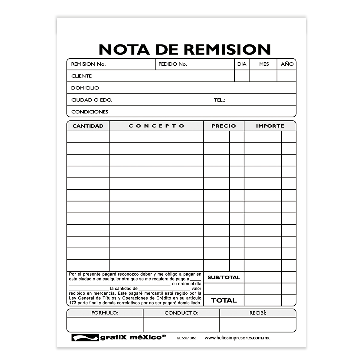 NOTA DE REMISION GRAFIX (1 4 CARTA, 4 PZS.) | Office Depot Mexico