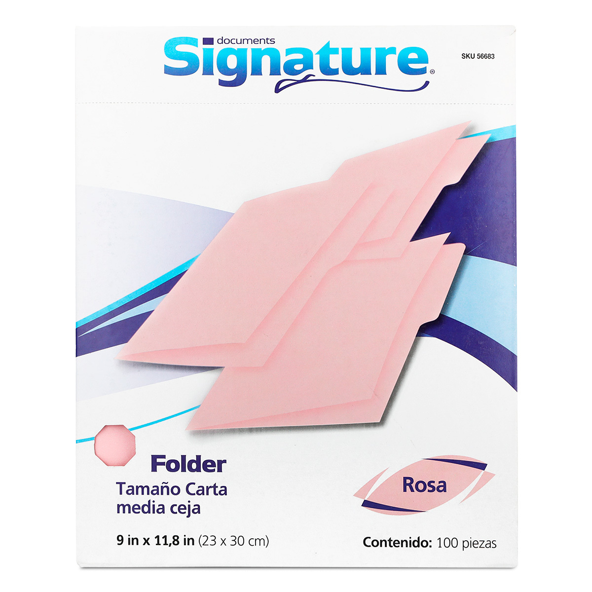 Folders Carta con Media Ceja Signature Rosa 100 piezas | Office Depot Mexico