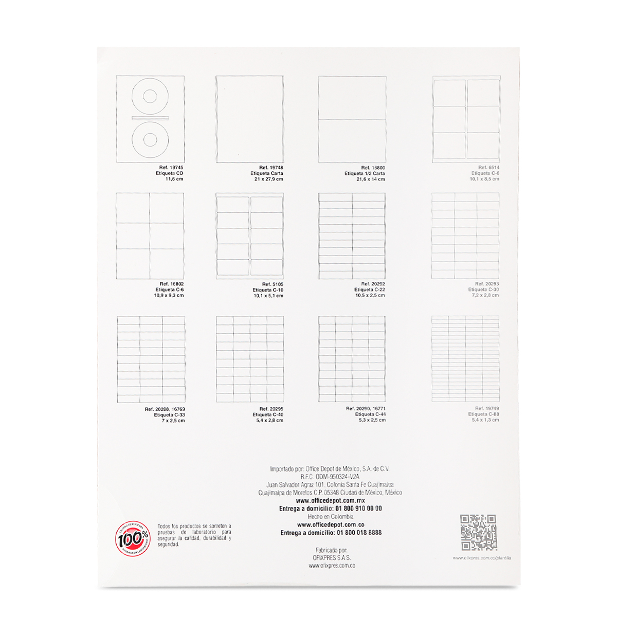 Etiquetas Adhesivas para Impresión Ofixpres  x  cm Blanco 100  etiquetas | Office Depot Mexico