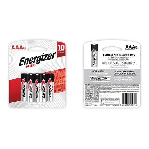 Pilas Alcalinas AAA Energizer Max Paquete 8 piezas | Office Depot Mexico